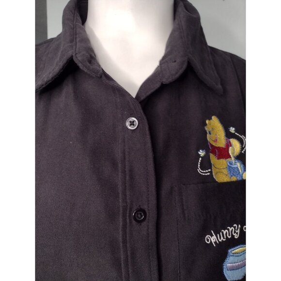 Winnie The Pooh Disney Embroidered Shirt Size M Black Button Up Kidcore Bear - Picture 3 of 8